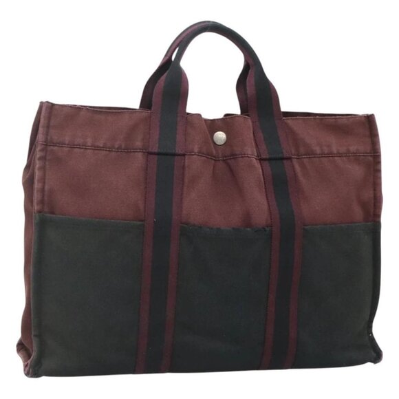HERMES Fourre Tout MM Hand Bag Canvas Wine Red Auth ti3105 - Picture 1 of 16